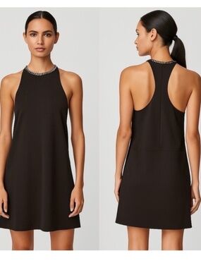 NWT The Kooples T Back Short Black Crepe Chain Neck Mini Dress Size M